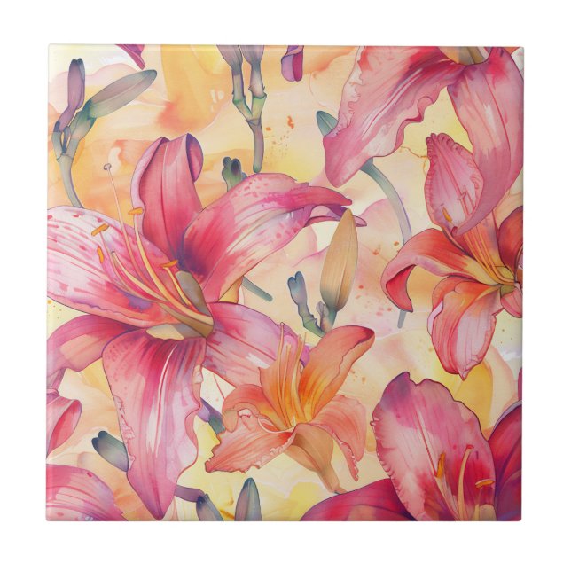 Azulejo Daylias amarillas rosadas (Frente)