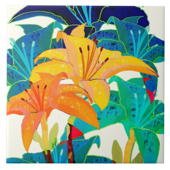 Azulejo Daylily Ceramic Kitchen Tile (Frente)