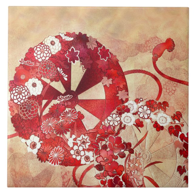 Azulejo de abanico y flores oriental antiguo (Frente)