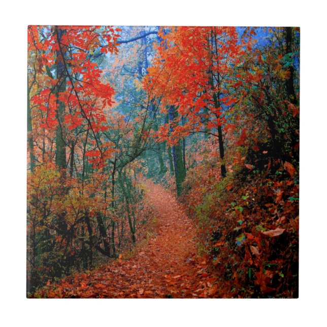 Azulejo de Acuarela Bosque Pintado Llama de Otoño (Frente)