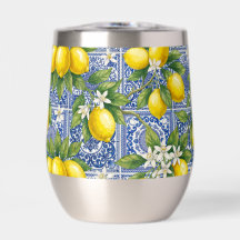 Azulejo de Acuarela de Campo Francés Azul Limón