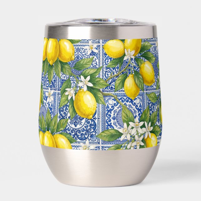 Azulejo de Acuarela de Campo Francés Azul Limón (Frente)
