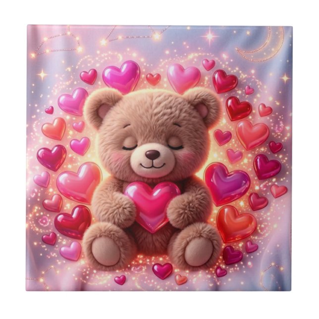 Azulejo de amor Teddy brillante 💖Azulejo de cerám (Frente)