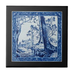 Azulejo de arte cerámico azul cobalto de pasos de