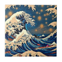 Azulejo de Arte Cerámico de Ola Japonesa y Cielo E