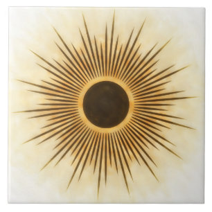 Azulejo de Arte con Explosión de Sol Dorado Marrón