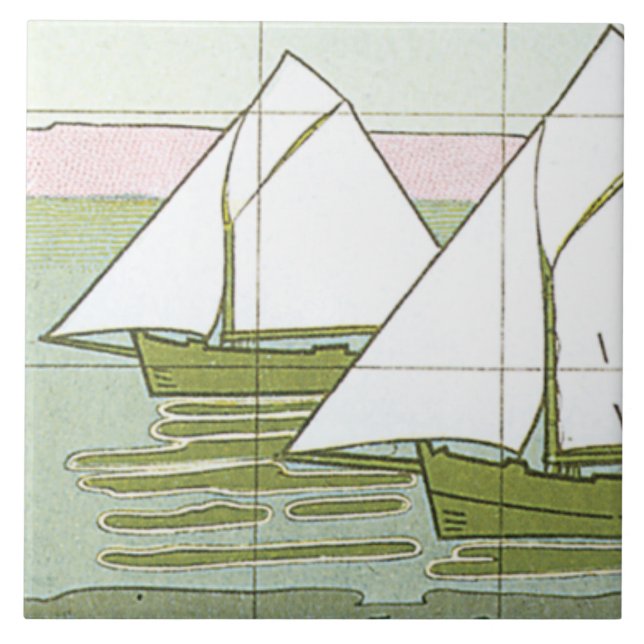 Azulejo de Arte Pastel Náutico de Barcos de Vela A (Frente)