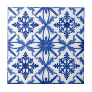 Azulejo de baldosas Floral Azul Blanco Patrón