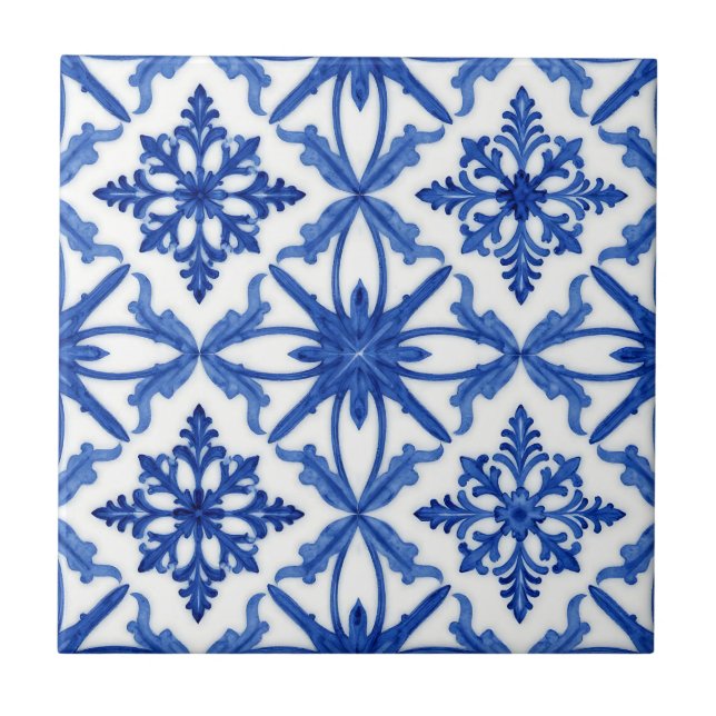 Azulejo de baldosas Floral Azul Blanco Patrón (Frente)