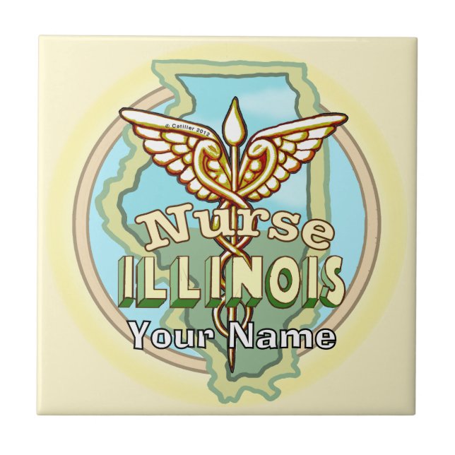 Azulejo de Caduceo de Enfermera de Illinois (Frente)