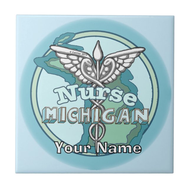 Azulejo de Caduceo de Enfermera de Michigan (Frente)