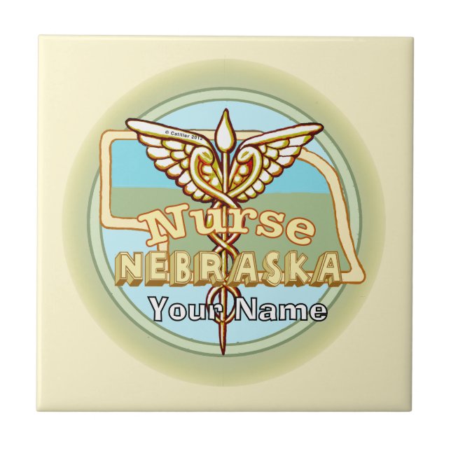 Azulejo de Caduceo de Enfermera de Nebraska (Frente)