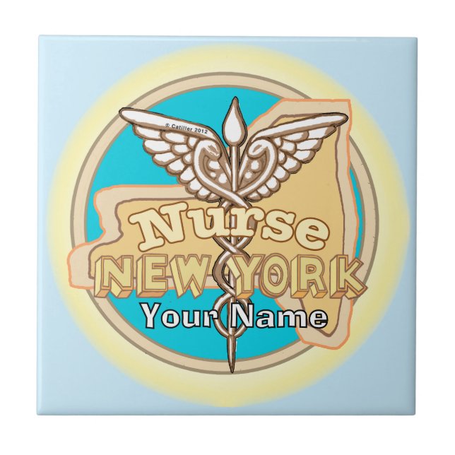 Azulejo de Caduceo de Enfermera de Nueva York (Frente)
