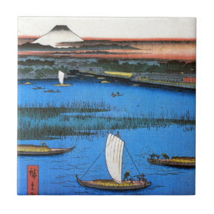Azulejo De Cerámica 帆掛け舟と富士, velero del 広重 y el monte Fuji, Hiroshige