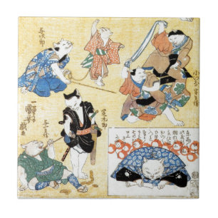 Azulejo De Cerámica 流行猫の狂言づくし, actores del 国芳 del gato, Kuniyoshi,