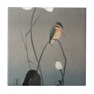 Azulejo De Cerámica 蓮にカワセミ, martín pescador en Lotus, Koson, Ukiyo-e