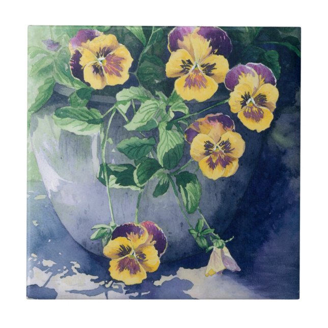 Azulejo De Cerámica 0011 Pansies en Planter (Frente)