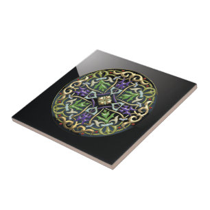 Azulejo De Cerámica [100] Cruz celta [Oro con esmalte negro]