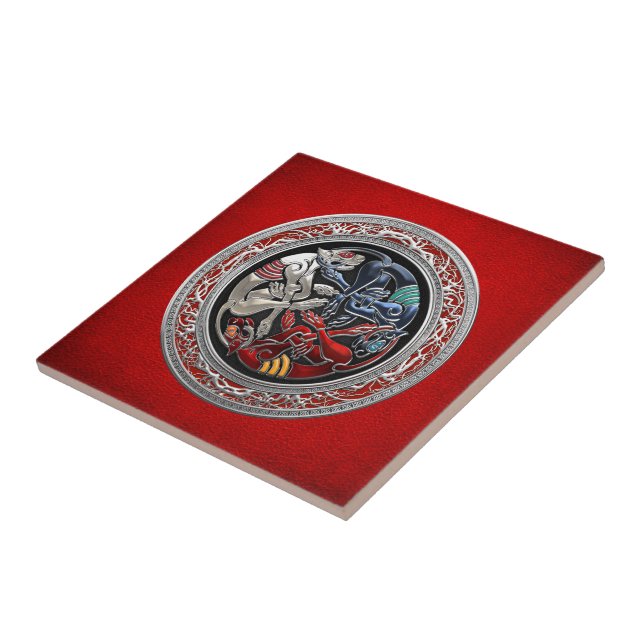 Azulejo De Cerámica [100] Tesoros celtas - Tres perros en plata (Lado)