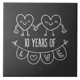 Azulejo De Cerámica 10.º Aniversario Gift Chalk Hearts
