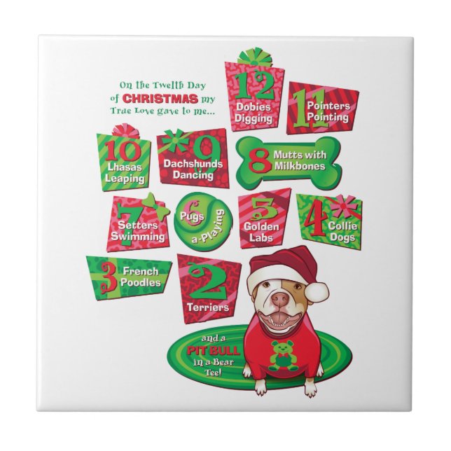 Azulejo De Cerámica 12 perros del navidad (Frente)