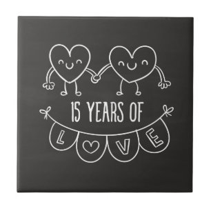 Azulejo De Cerámica 15° Aniversario Regalo Corazones de Chalk
