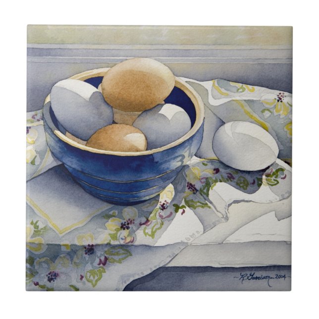 Azulejo De Cerámica 1791 huevos en cuenco azul (Frente)