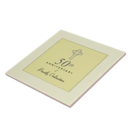 Azulejo De Cerámica 50° aniversario del sacerdote con cruz Grabado en 