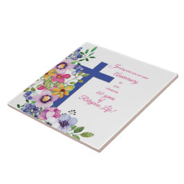 Azulejo De Cerámica 60° Aniversario, monja, Cruz de la Vida Religiosa