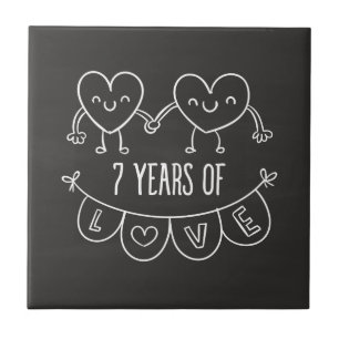 Azulejo De Cerámica 7.º Aniversario Gift Chalk Hearts
