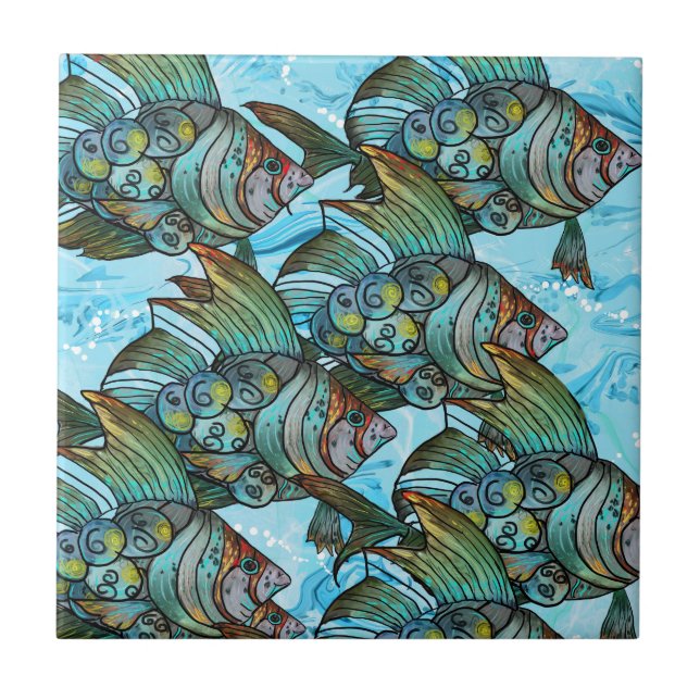 Azulejo De Cerámica A pescado a pescado (Frente)