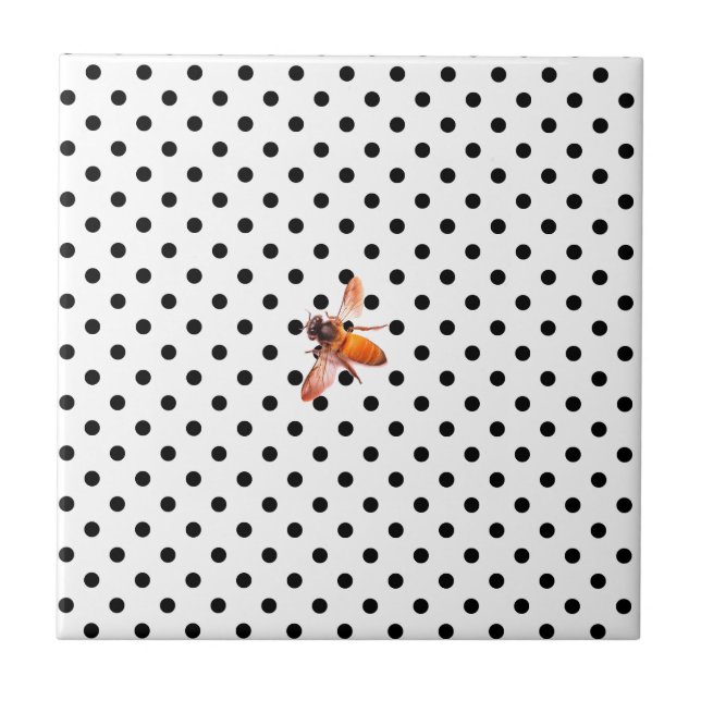 Azulejo De Cerámica Abeja de miel y puntos de polka (Frente)