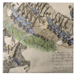 Azulejo De Cerámica Abertura de la batalla del Little Big Horn (tinta