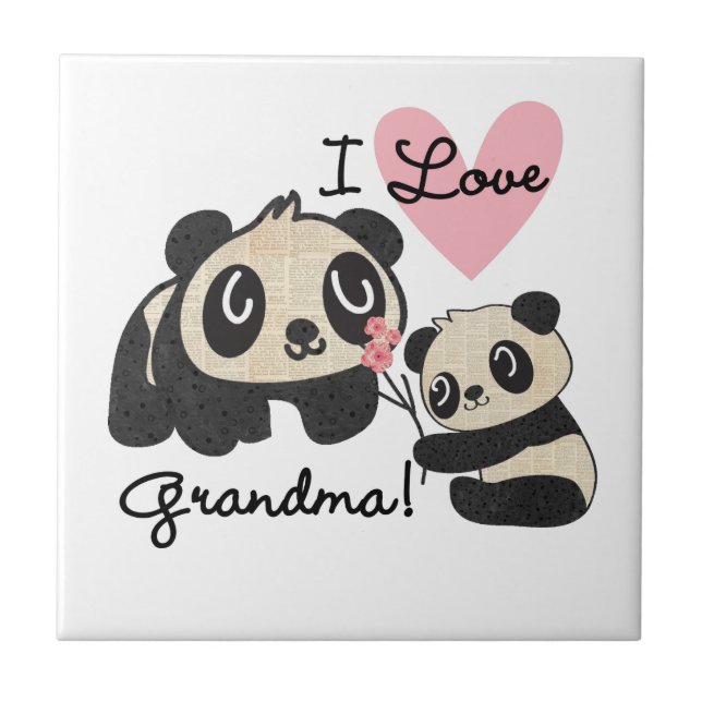 Azulejo De Cerámica Abuela del amor de los osos de panda I (Frente)