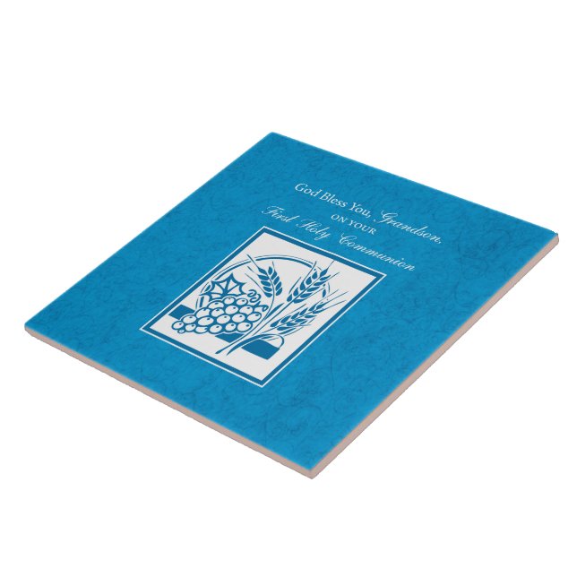 Azulejo De Cerámica Abuelo Primera Comunión Azul, Trigo, Uvas (Lado)