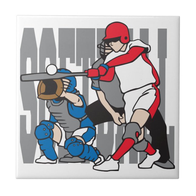 Azulejo De Cerámica Acción del softball (Frente)