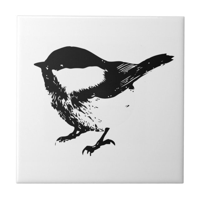 Azulejo De Cerámica Acuarela Black White Chickadee Bird Wildlife Art (Frente)