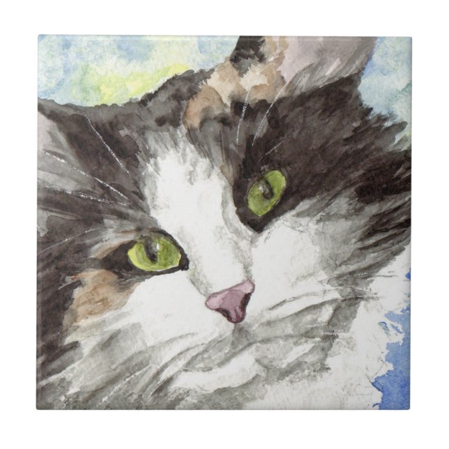 Azulejo De Cerámica Acuarela de gato (Frente)