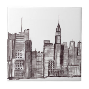 Azulejo De Cerámica acuarela de Manhattan New York
