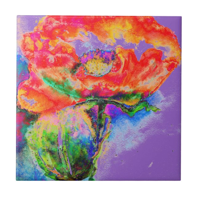 Azulejo De Cerámica Adormidera roja-violeta (Frente)