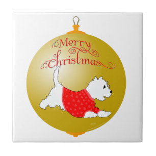 Azulejo De Cerámica Adorno de Navidad Westie