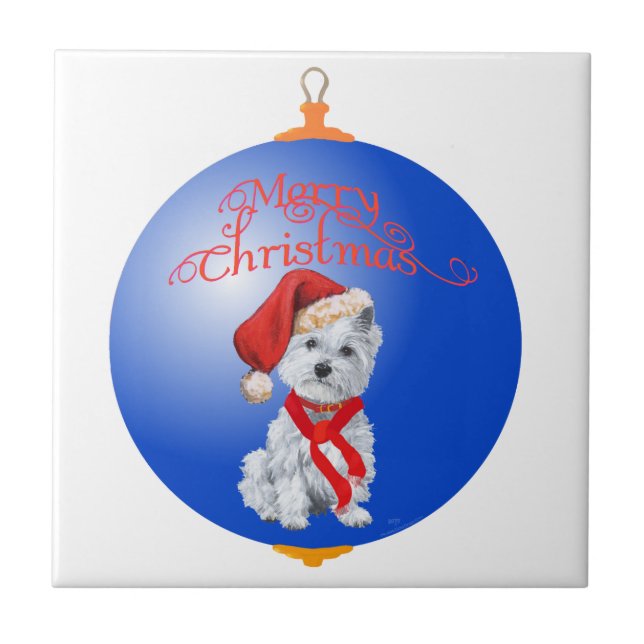 Azulejo De Cerámica Adorno de Navidad Westie (Frente)