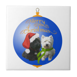 Azulejo De Cerámica Adorno de Navidad Westie Scottie