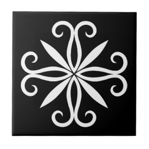 Azulejo De Cerámica Adorno swirly blanco elegante en negro