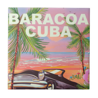 Azulejo De Cerámica Afiche de Baracoa Cuba sobre viajes en auto