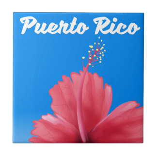 Azulejo De Cerámica Afiche de viaje de Puerto Rico Flor de Maga