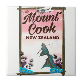 Azulejo De Cerámica Afiche de viaje del Monte Cook en Nueva Zelanda