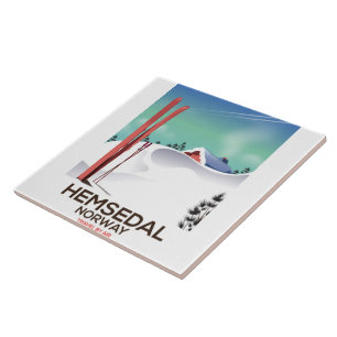 Azulejo De Cerámica Afiche de viaje para esquí de Hemsedal