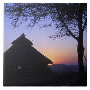 Azulejo De Cerámica África, Etiopía, región del río Omo, Atardecer sob