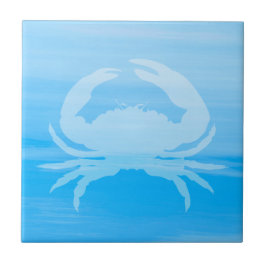 Azulejo De Cerámica Agua azul clara con cangrejo